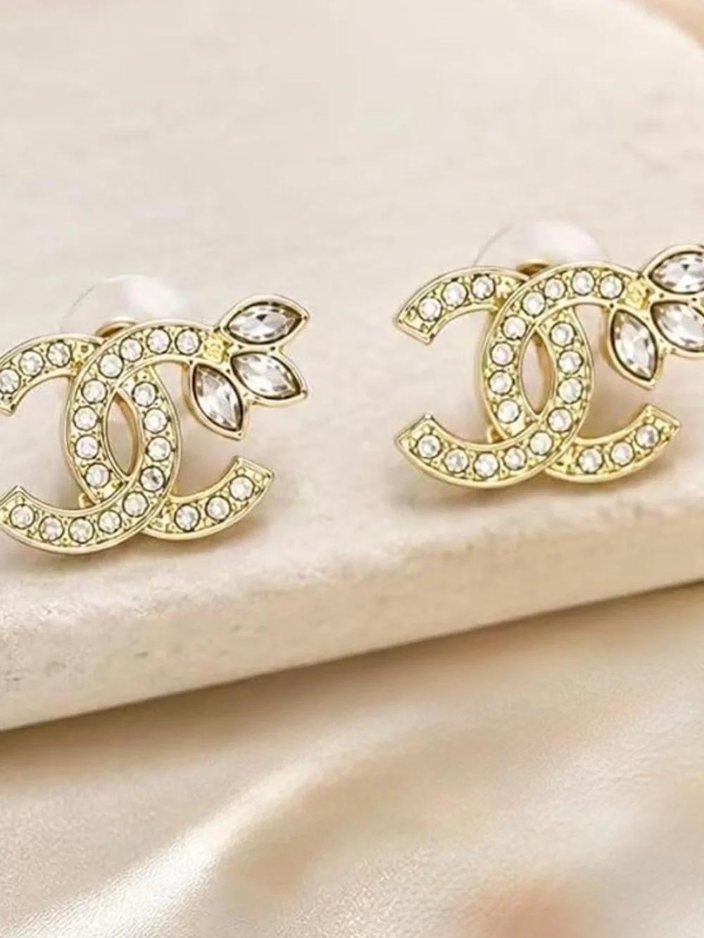 CHANEL Crystal Leaf Stud Earrings